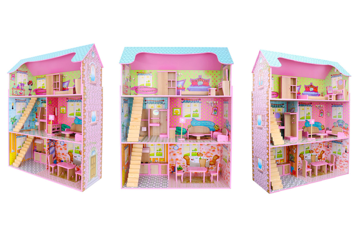 Купить Деревянный кукольный домик для кукол DOLL HOUSE с мебелью, 3 этажа,  5 комнат, арт. B745 в Минске, Бресте, Гродно, Гомеле, Могилеве, Витебске