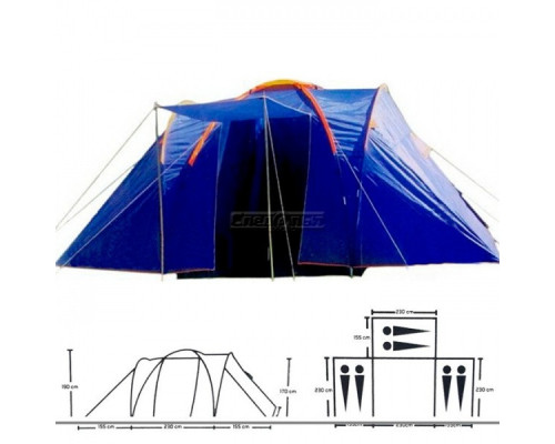 Палатка туристическая 3-х комнатная 6-и местная (230+155+155х230+155х190/170 см), арт. LanYu 1699-3