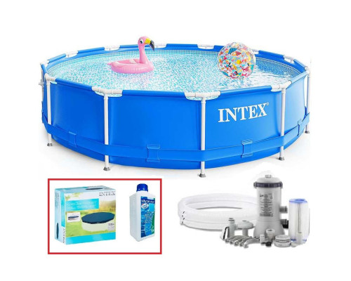 Набор!!! Каркасный бассейн Intex 366х76см с фильтр-насосом 2000 л/ч, с тентом и альгитинн, арт. 28212 в наборе