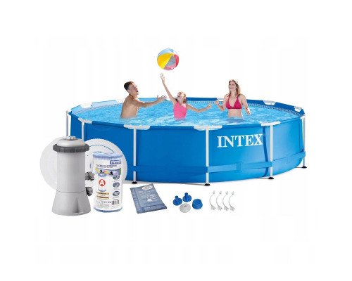 Набор!!! Каркасный бассейн Intex 366х76см с фильтр-насосом 2000 л/ч, с тентом и альгитинн, арт. 28212 в наборе