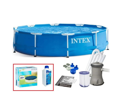 Набор!!! Каркасный бассейн Intex 366х76см с фильтр-насосом 2000 л/ч, с тентом и альгитинн, арт. 28212 в наборе